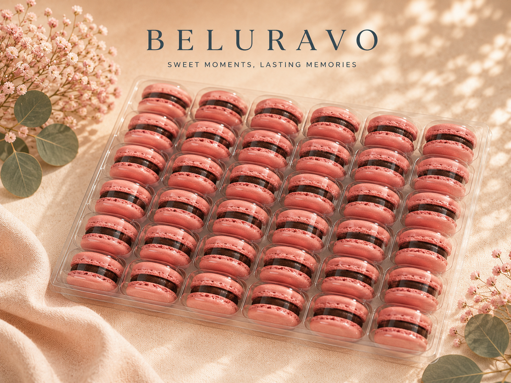 Classic Acai French Macarons | 36 Count | Made with Natural Colors | Gourmet Almond Cookies | Fresh Citrus Dessert
