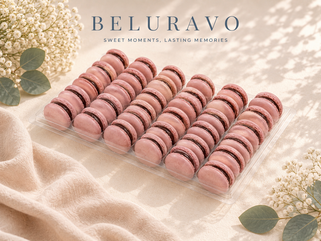 Classic Acai French Macarons | 36 Count | Made with Natural Colors | Gourmet Almond Cookies | Fresh Citrus Dessert