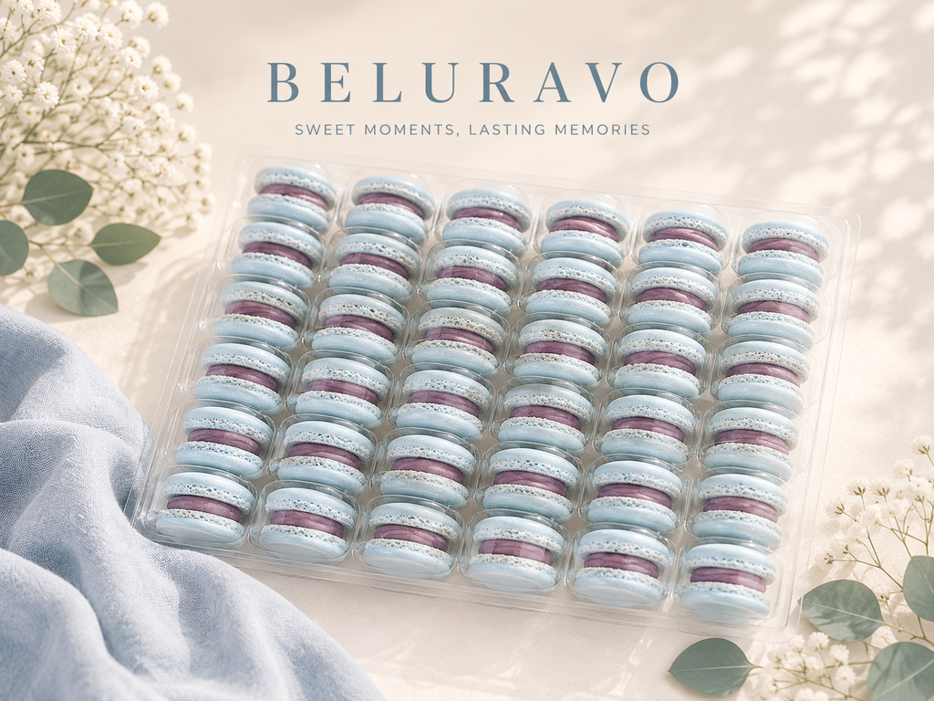 Classic Blueberry French Macarons | 36 Count | Made with Natural Colors | Gourmet Almond Cookies | Fresh Citrus Dessert