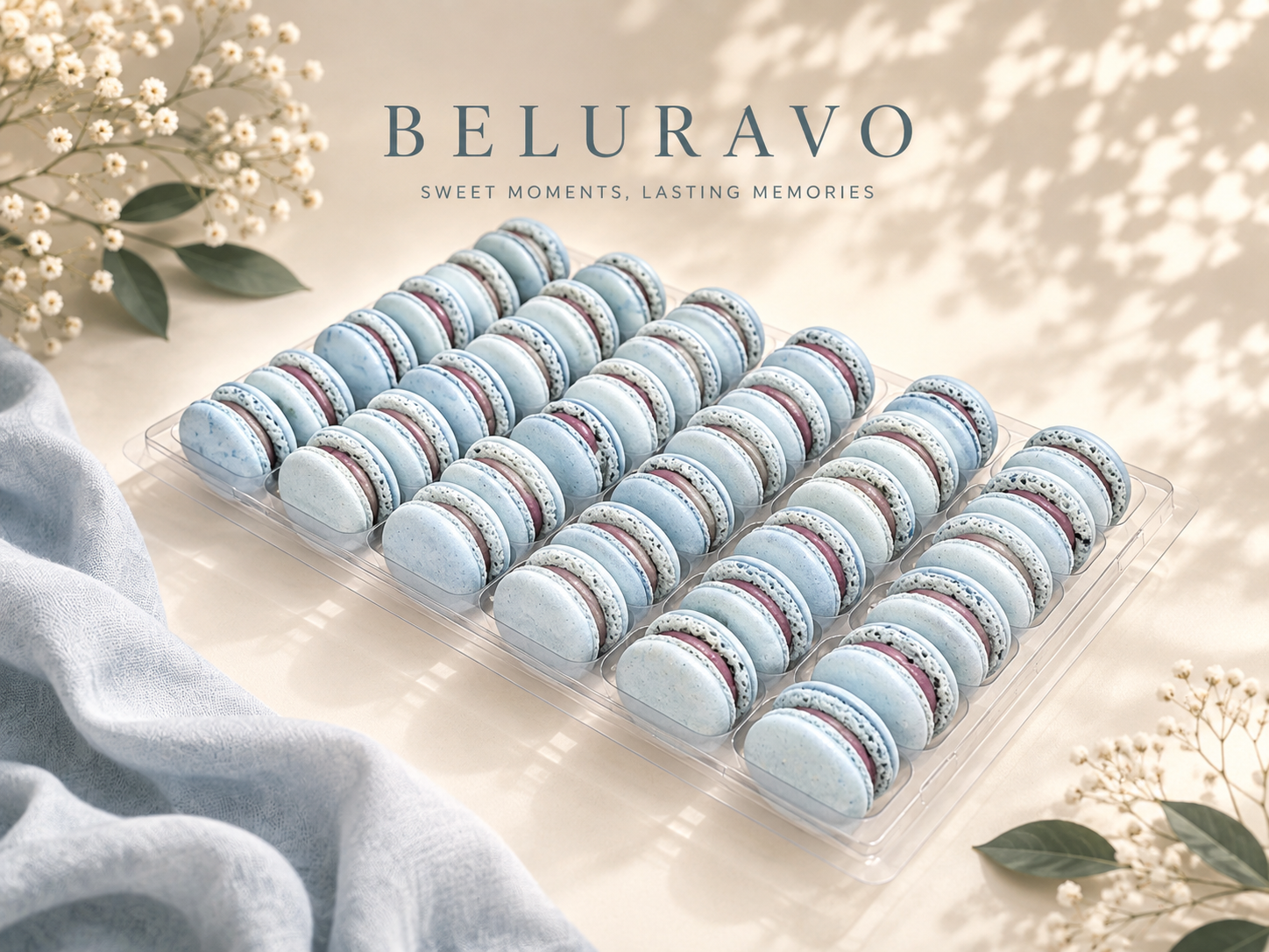 Classic Blueberry French Macarons | 36 Count | Made with Natural Colors | Gourmet Almond Cookies | Fresh Citrus Dessert