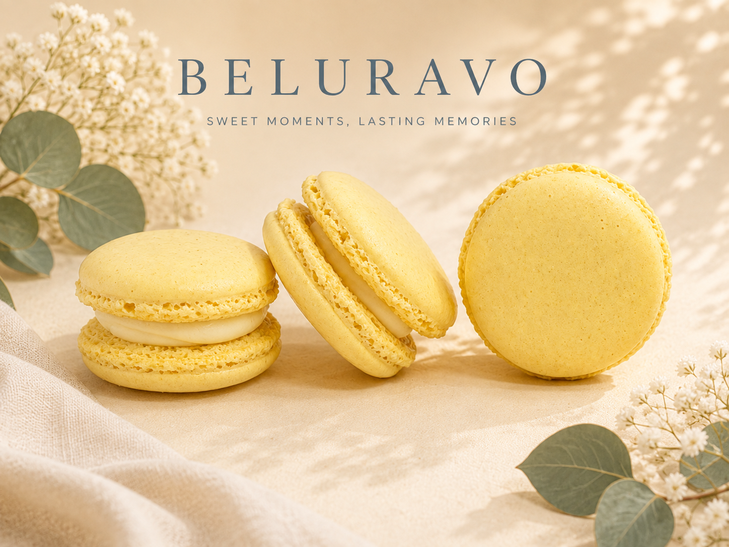 Classic Lemon French Macarons | 36 Count | Made with Natural Colors | Gourmet Almond Cookies | Fresh Citrus Dessert | Beluravo
