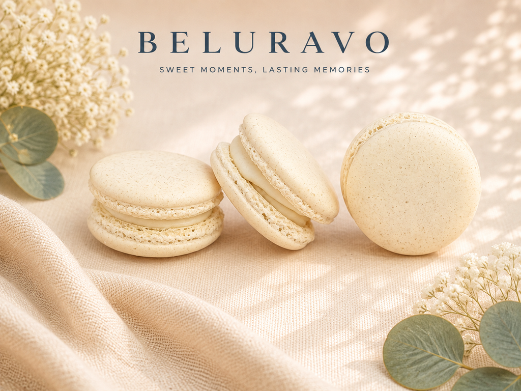 Beluravo Classic Vanilla French Macarons | 36 Count | Made with Natural Colors