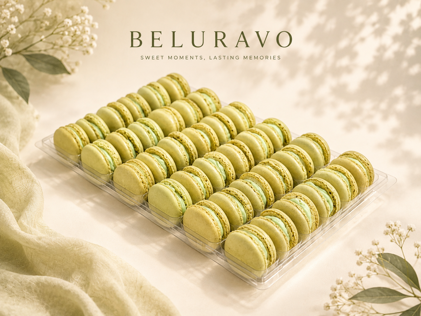 Classic Pistachio French Macarons | 36 Count | Made with Natural Colors | Gourmet Almond Cookies | Fresh Citrus Dessert