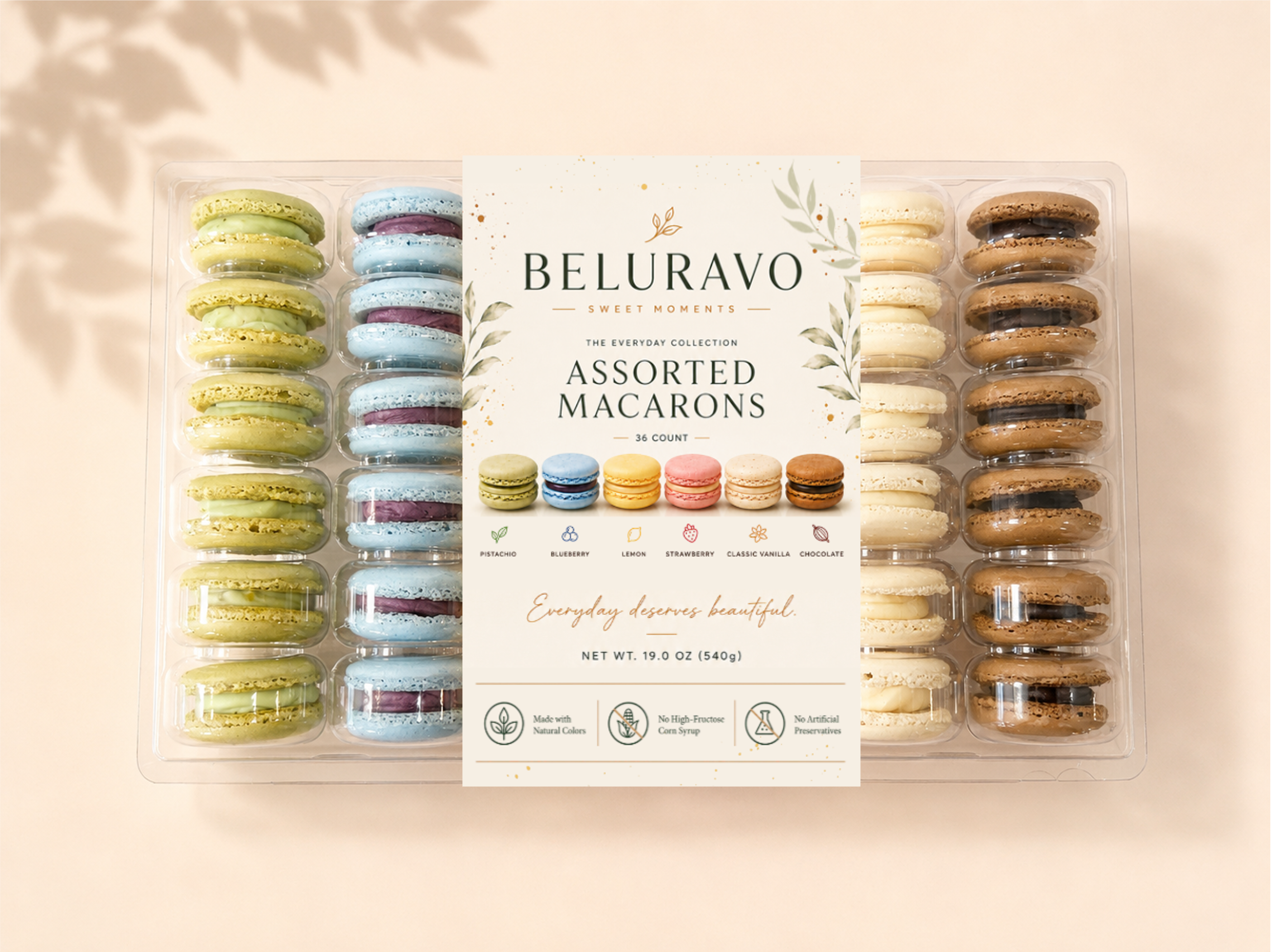 Beluravo Everyday Collection | Assorted French Macarons | 36 Count
