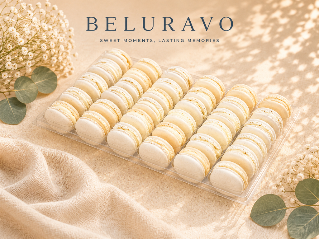 Beluravo Classic Vanilla French Macarons | 36 Count | Made with Natural Colors