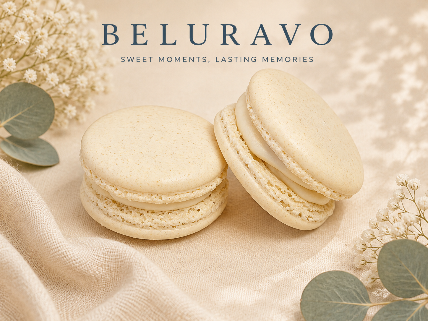 Beluravo Classic Vanilla French Macarons | 36 Count | Made with Natural Colors