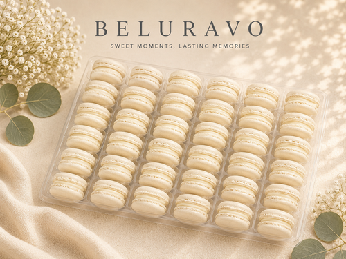 Beluravo Classic Vanilla French Macarons | 36 Count | Made with Natural Colors