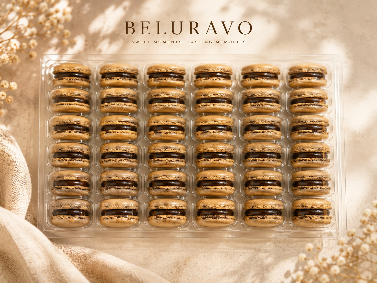 Classic Chocolate French Macarons | 36 Count | Made with Natural Colors | Gourmet Almond Cookies | Fresh Citrus Dessert