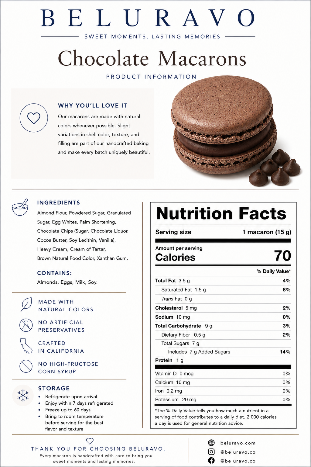 Classic Chocolate French Macarons | 36 Count | Made with Natural Colors | Gourmet Almond Cookies | Fresh Citrus Dessert