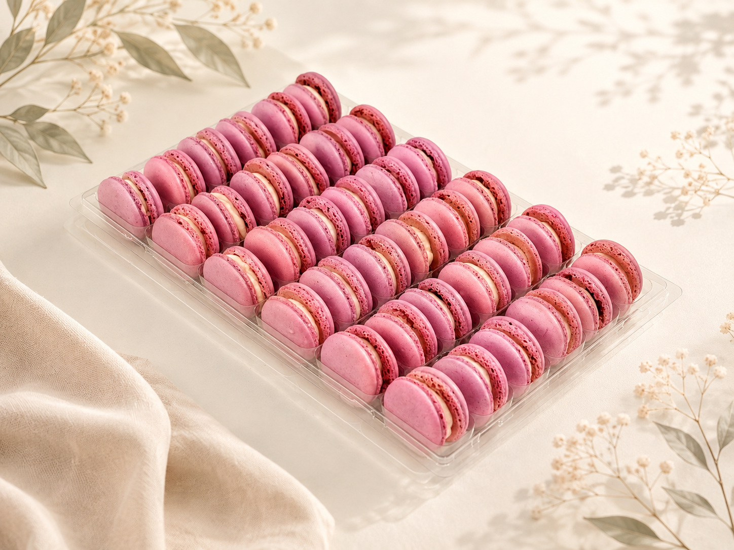 Classic Strawberry French Macarons | 36 Count | Made with Natural Colors | Gourmet Almond Cookies | Fresh Citrus Dessert